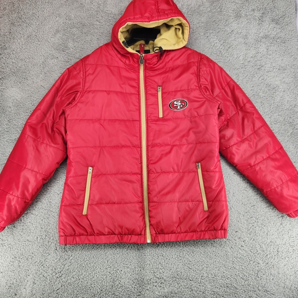Vintage San Francisco 49ers NFL PRO LINE Hooded Puffer Jacket Mens Size M Red